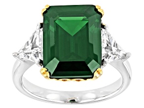 Pre-Owned Green and White Cubic Zirconia Rhodium And 18k  Yellow Gold Over Sterling Silver Ring