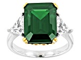 Pre-Owned Green and White Cubic Zirconia Rhodium And 18k Yellow Gold Over Sterling Silver Ring
