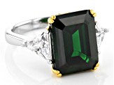 Pre-Owned Green and White Cubic Zirconia Rhodium And 18k Yellow Gold Over Sterling Silver Ring