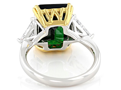 Pre-Owned Green and White Cubic Zirconia Rhodium And 18k  Yellow Gold Over Sterling Silver Ring