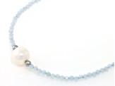 Pre-Owned Blue Aquamarine Rhodium Over Sterling Silver Beaded Necklace