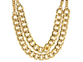 Pre-Owned Moda Al Massimo ® 18k Yellow Gold Over Bronze Multi Row 15.25MM Curb Chain Necklace 19 inc