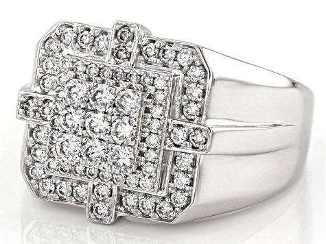 Pre-Owned White Lab-Grown Diamond 14K White Gold Mens Cluster Ring .78ctw