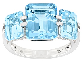 Pre-Owned Blue Glacier Topaz Rhodium Over Sterling Silver 3 Stone Ring 8.08ctw