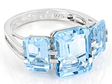 Pre-Owned Blue Glacier Topaz Rhodium Over Sterling Silver 3 Stone Ring 8.08ctw