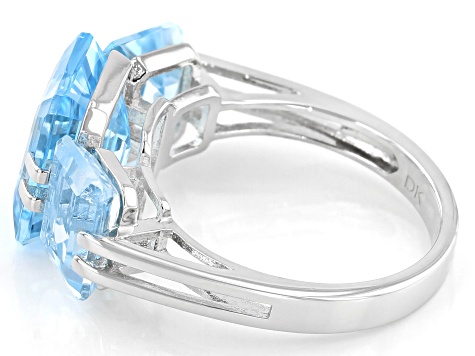 Pre-Owned Blue Glacier Topaz Rhodium Over Sterling Silver 3 Stone Ring 8.08ctw