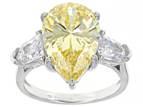 Pre-Owned Canary And White Cubic Zirconia Rhodium Over Sterling Silver Ring 10.19ctw