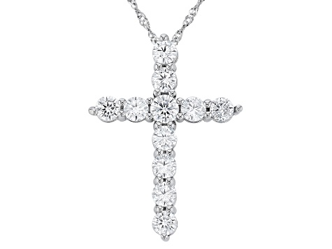 Pre-Owned White Cubic Zirconia Rhodium Over Sterling Silver Cross Pendant With Chain (1.63ctw DEW)