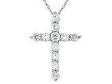 Pre-Owned White Cubic Zirconia Rhodium Over Sterling Silver Cross Pendant With Chain (1.63ctw DEW)