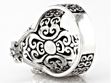 Pre-Owned White Carved Mother-of-Pearl Silver Butterfly Ring