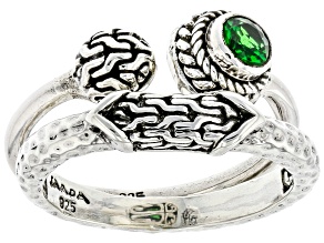 Pre-Owned Green Chrome Diopside Silver Stackable Set of 2 Rings .25ct