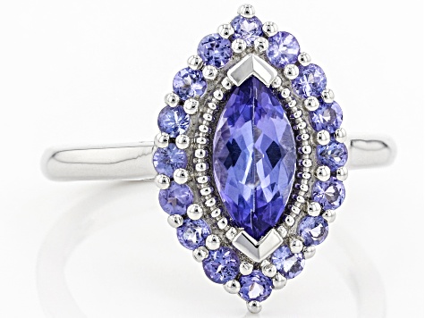 Pre-Owned Blue Tanzanite Rhodium Over Sterling Silver Ring 1.20ctw