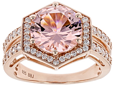 Pre-Owned Pink and White Cubic Zirconia 18K Rose Gold Over Silver Ring