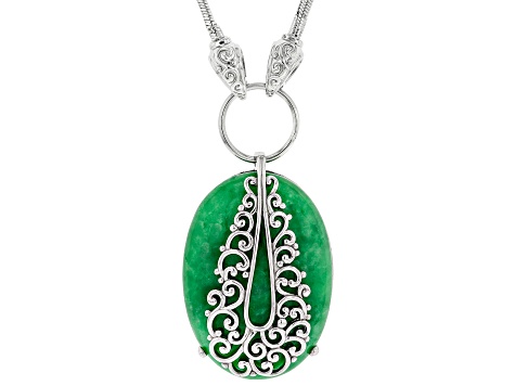 Pre-Owned Jadeite Sterling Silver Filigree Overlay Necklace