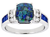 Pre-Owned Blue Mosaic Opal Triplet Rhodium Over Sterling Silver Ring 0.66ctw