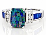 Pre-Owned Blue Mosaic Opal Triplet Rhodium Over Sterling Silver Ring 0.66ctw