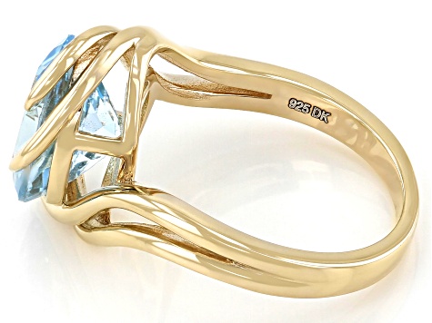 Pre-Owned Blue Topaz 18k Yellow Gold Over Sterling Silver Solitaire Ring 3.74ct