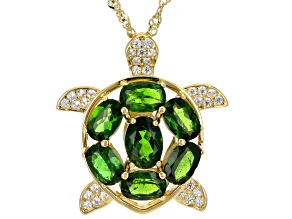 Pre-Owned Green Chrome Diopside 18k Yellow Gold Over Sterling Silver Pendant with Chain 3.88ctw