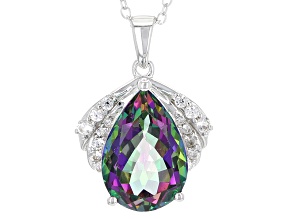 Pre-Owned Green Mystic Topaz® Rhodium Over Sterling Silver Pendant With Chain 6.01ctw
