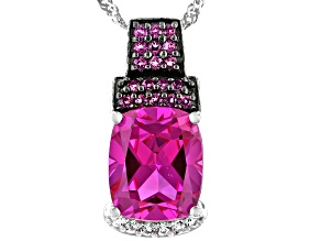 Pre-Owned Pink Lab Created Sapphire Rhodium Over Sterling SIlver Slide with Chain 7.79ctw
