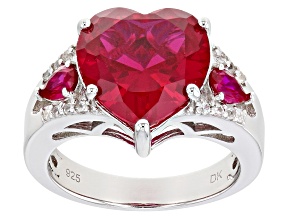 Pre-Owned Red Lab Created Ruby Rhodium Over Silver Ring 7.30ctw
