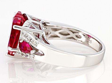 Pre-Owned Red Lab Created Ruby Rhodium Over Silver Ring 7.30ctw