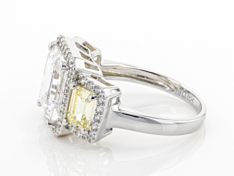 Pre-Owned Yellow And White Cubic Zirconia Rhodium Over Sterling Silver Ring 8.73ctw
