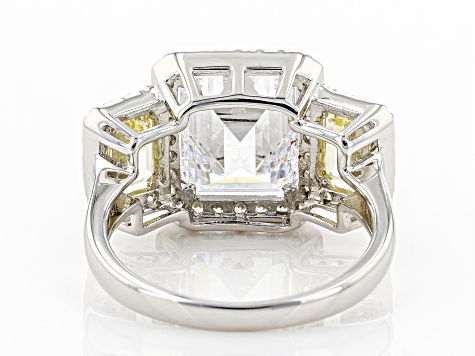 Pre-Owned Yellow And White Cubic Zirconia Rhodium Over Sterling Silver Ring 8.73ctw