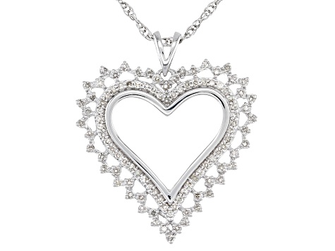 Pre-Owned White Diamond 10K White Gold Heart Pendant With Rope Chain 0.50ctw