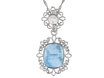 Picture of Pre-Owned Blue Larimar Rhodium Over Silver Enhancer With Chain