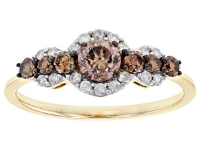 Pre-Owned Champagne And White Diamond 10K Yellow Gold Center Design Ring 0.71ctw