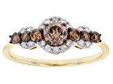 Pre-Owned Champagne And White Diamond 10K Yellow Gold Center Design Ring 0.71ctw