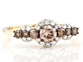 Pre-Owned Champagne And White Diamond 10K Yellow Gold Center Design Ring 0.71ctw