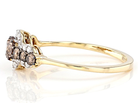 Pre-Owned Champagne And White Diamond 10K Yellow Gold Center Design Ring 0.71ctw