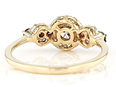 Pre-Owned Champagne And White Diamond 10K Yellow Gold Center Design Ring 0.71ctw