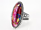 Pre-Owned Blended Turquoise and Purple Spiny Oyster Shell Rhodium Over Silver Ring