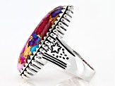 Pre-Owned Blended Turquoise and Purple Spiny Oyster Shell Rhodium Over Silver Ring