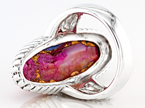 Pre-Owned Blended Turquoise and Purple Spiny Oyster Shell Rhodium Over Silver Ring
