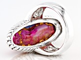Pre-Owned Blended Turquoise and Purple Spiny Oyster Shell Rhodium Over Silver Ring