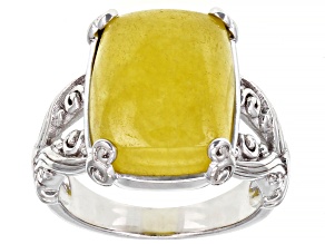 Pre-Owned Yellow Jadeite Rhodium Over Sterling Silver Ring