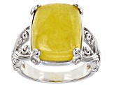 Pre-Owned Yellow Jadeite Rhodium Over Sterling Silver Ring