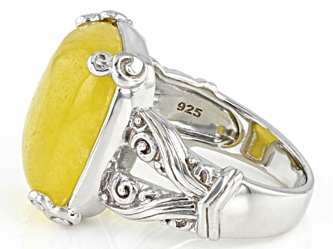 Pre-Owned Yellow Jadeite Rhodium Over Sterling Silver Ring