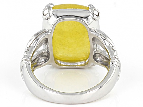 Pre-Owned Yellow Jadeite Rhodium Over Sterling Silver Ring