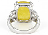 Pre-Owned Yellow Jadeite Rhodium Over Sterling Silver Ring