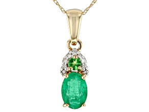 Pre-Owned Green Ethiopian Emerald 10k Yellow Gold Pendant With Chain .71ctw