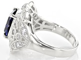 Pre-Owned Blue & White Cubic Zirconia Rhodium Over Sterling Silver Center Design Ring 5.84ctw