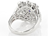 Pre-Owned Blue & White Cubic Zirconia Rhodium Over Sterling Silver Center Design Ring 5.84ctw