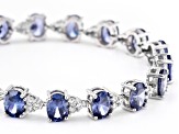 Pre-Owned Blue And White Cubic Zirconia Rhodium Over Sterling Silver Tennis Bracelet 37.04ctw