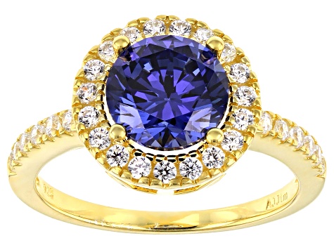 Pre-Owned Blue and White Cubic Zirconia 18k Yellow Gold Over Sterling Silver Ring 3.88ctw