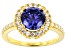 Pre-Owned Blue and White Cubic Zirconia 18k Yellow Gold Over Sterling Silver Ring 3.88ctw